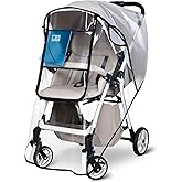 bemece Universal Stroller Rain Cover, Clear EVA Weather Shield | bemece Stroller Rain Cover with Air Vents and Zip Window, Windproof Weather Shield for Most Single Strollers