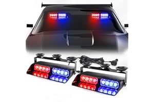 WINECO 2 in1 Dash Emergency Strobe Lights Interior Windshield Red Blue Warning Safety Flashing Police Lights Law Enforcement w/Suction Cups for Volunteer Vehicles, Trucks (2×7.16 inch, 16 LED)
