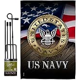 US Navy Garden Flag - Set with Stand Armed Forces USN Seabee United State American Military Veteran Retire Official - House Decoration Banner Small Yard Gift Double-Sided Made in USA 13 X 18.5