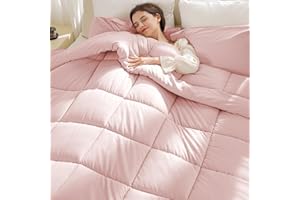 ELNIDO QUEEN Queen Comforter Set, 3 Piece Pink Queen Size Bedding Sets for All Seasons, Lightweight Down Alternative Comforter and 2 Pillowcases (88"x90", Pink)
