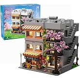 Japane Apartment House Building Sets with Light,3910 PCS Model for Adults | BBTiloBrix 3-Story Cherry Blossom Architecture with 5 Figures &amp; LED Lights, Ideal Birthday &amp; Christmas Collectible Gift