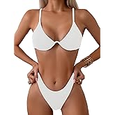 Fanuerg Women Underwire Triangle Bikini Spaghetti Strap Push Up Swimsuit Cheeky Two Piece Bathing Suit