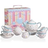 Sweejar Porcelain Tea Set for Little Girls,Kitchen Toys Tea Party Set for Kids Toddler Kitchen Pretend Toy Include Children Teapot, Cup &amp; Saucer Sugar Bowl and Cream Pitcher(Sweet)