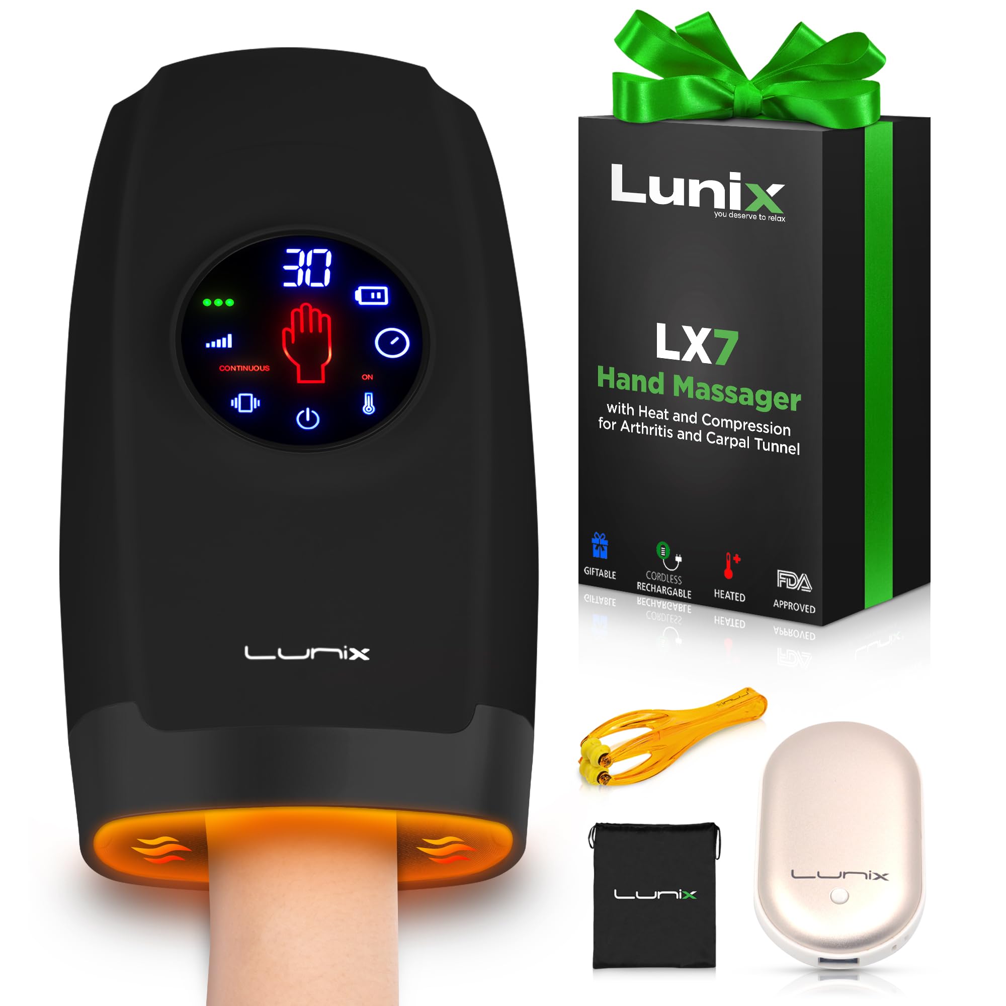 Photo 1 of Lunix LX7 Electric Hand Massager with Compression, Pressure Point Therapy for Arthritis, Pain Relief and Carpal Tunnel, Shiatsu Massage Machine with Heat, with Hand Warmer, Black