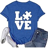 VQD Women's Autism Awareness Shirts Love T-Shirts Autistic Support Tee Tops