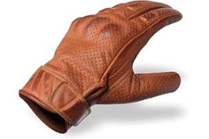 bikersgearonline Men's Premium Waxed Austin Brown Leather Perforated Motorcycle Gloves