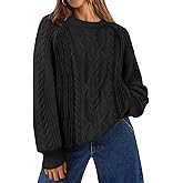 EVALESS Womens Sweaters Casual Crewneck Long Sleeve Cable Knit Chunky Lightweight Oversized Sweater Pullover Outfits