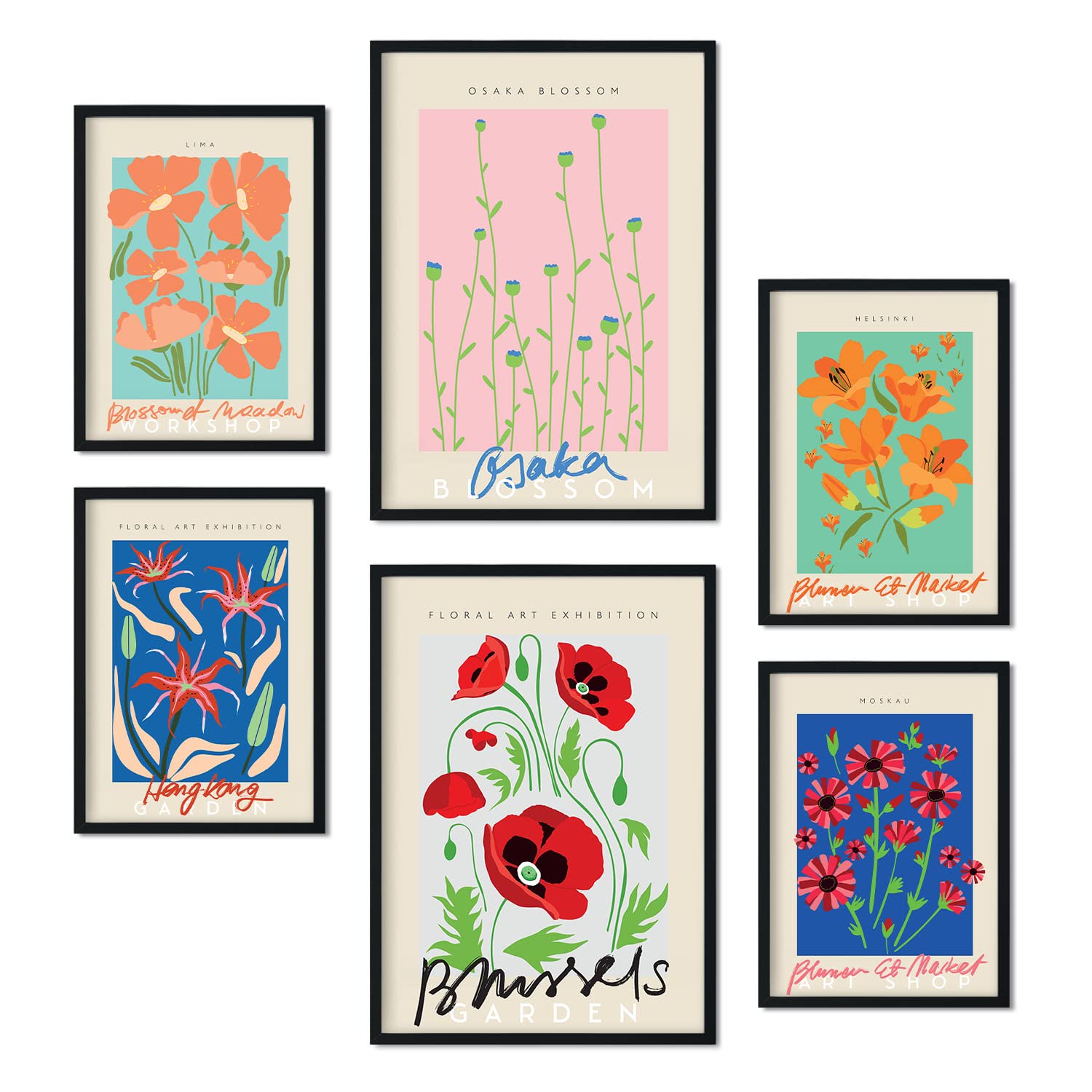Nacnic Set of 6 posters Spring flowers. Collection of posters in collage aesthetic for interior decoration. Sizes A3 and A4. Frameless.