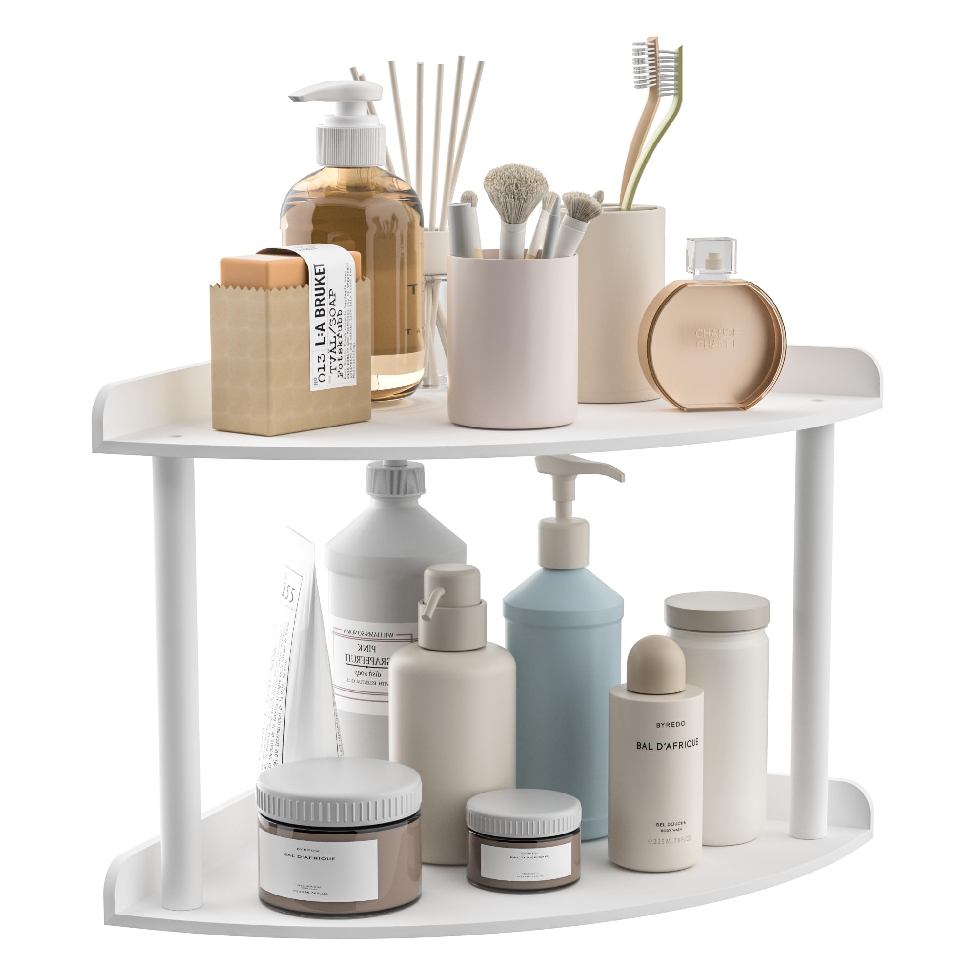 Sezanrpt 2 Tier Acrylic Corner Shelf Organizer Storage 9.5x9.5x8 Inch, White Countertop Corner Shelf for Bathroom, Kitchen, Bedroom, Office, Study Room