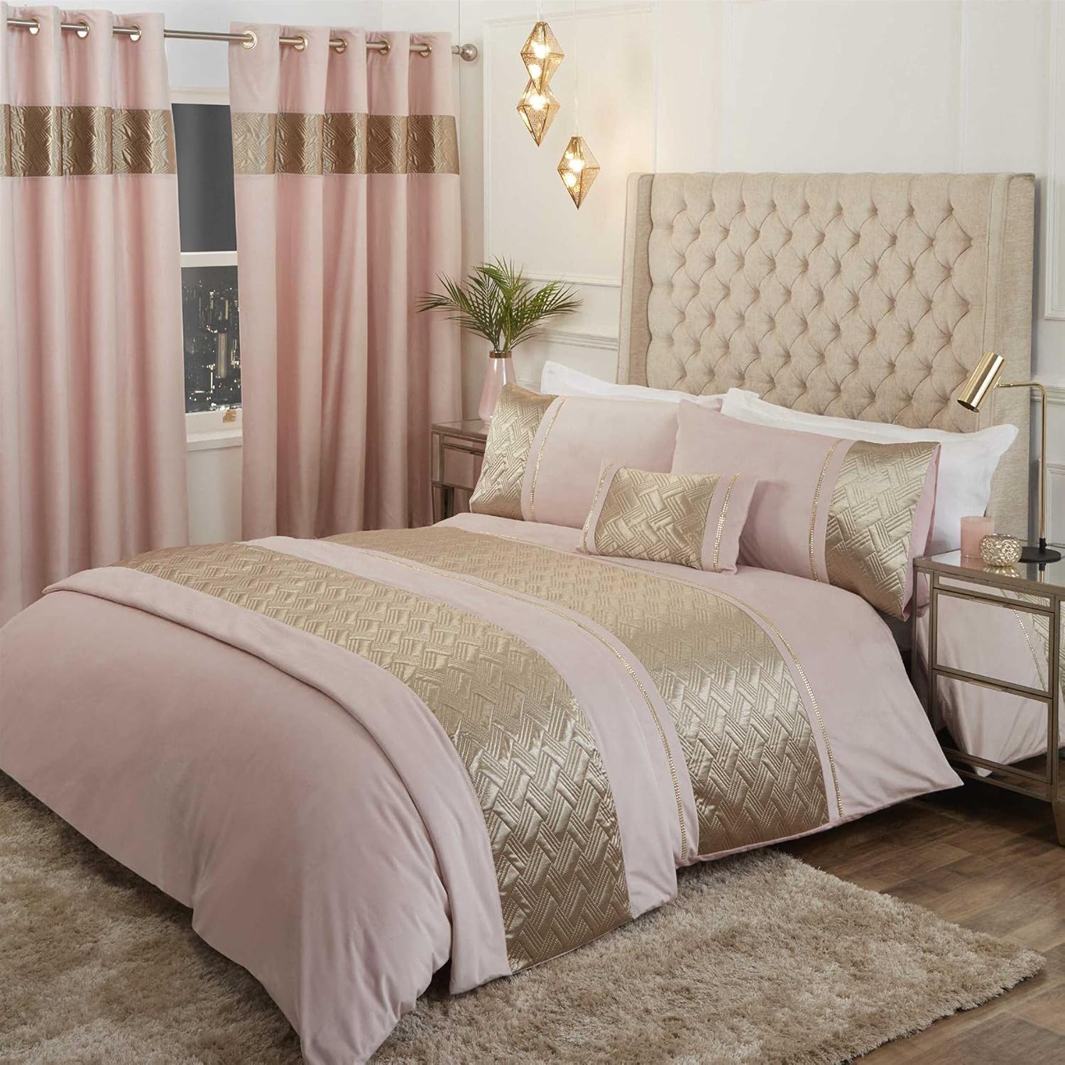 Rapport Home Capri Blush Velvet Duvet Cover Set - Super King Size (220x260cm) with 2 Pillowcases (50x75cm) - Luxurious Soft Bedding for Elegant Bedroom Decor