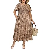 Nemidor Plus Size Womens Casual Maxi Dress Summer Ruffle Sleeve Ditsy Floral Print Boho Long Dresses with Pocket 16-26