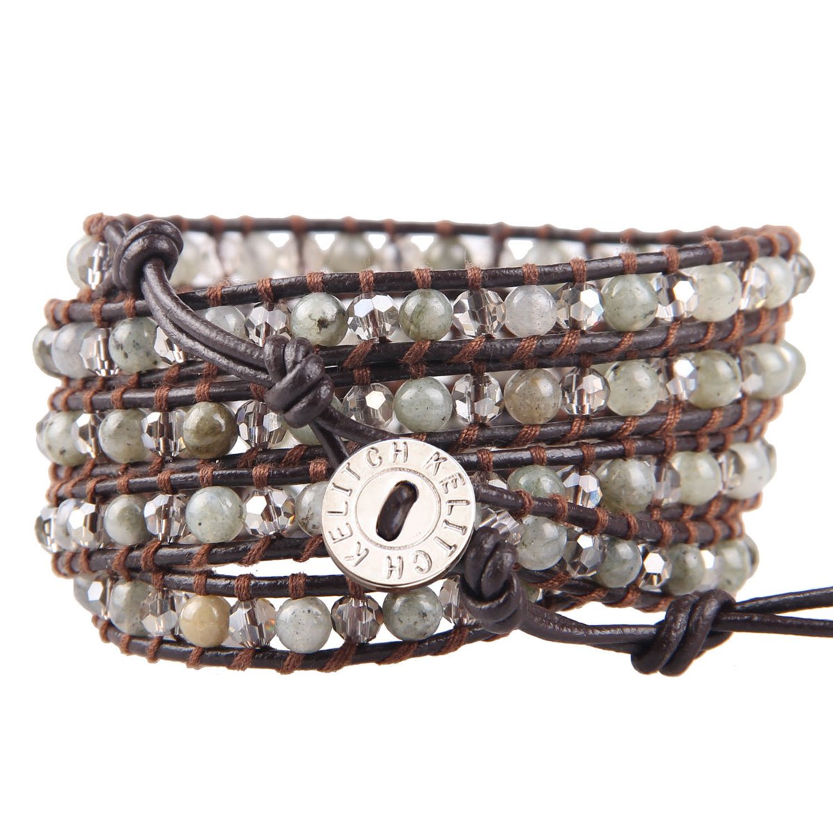 KELITCH Handmade Wrap Bracelets Labradorite Beaded Leather Bracelet Handmade Fashion Women Bangles (Labradorite)