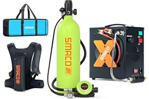 SMACO S700 Mini Scuba Tank 1.9L Portable Scuba Diving Tank Reusable Pony Bottle up to 30 Minutes Dive Time Backup Snorkel Air Tank Kit Diving Oxygen Cylinder for Underwater Exploration Rescue