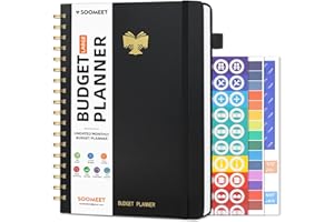 SOOMEET Budget Planner - Monthly Budget Book with Expense Tracker Notebook, Undated Bill Organizer Finance Planner with Pockets, 7" x 10" Budgeting Journal to Take Control of Your Money - Black