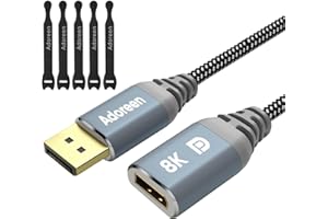 Adoreen 8K DisplayPort Extension Cable 15 feet, Braided DP to DP Extended 1.4 Cord (from 0.6-25ft) Male to Female (8K@60Hz 4K