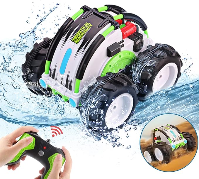 powerful amphibious remote control car drives on land & water