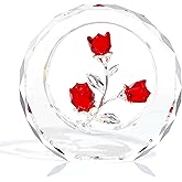 Red Rose Flower Crystal Figurine with Vase - Bouquet Flowers Ornament Gifts for Wife Girlfriend Women - Handmade Crystal Flower Collectible Home Table Decor ​for Valentine's Day Wedding Anniversary