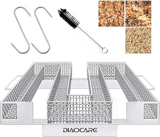 DIAOCARE Kaltrauchgenerator, Kaltrauch Kaltraucherzeuger Edelstahl Kaltraucherzeuger für Räucherofen Cold Smoke Generator mit Bürste + Haken, Food Smoker für Kugelgrill BBQ Räucherofen (22,5x21x4cm)
