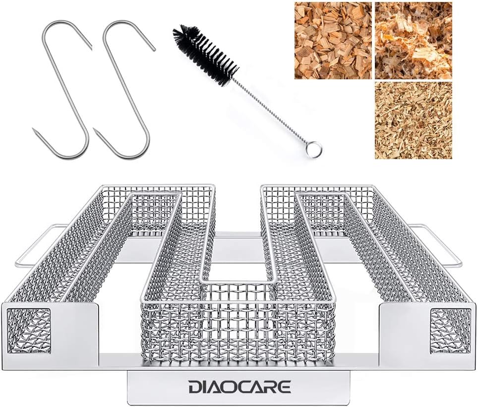 DIAOCARE Kaltrauchgenerator, Kaltrauch Kaltraucherzeuger Edelstahl Kaltraucherzeuger für Räucherofen Cold Smoke Generator mit Bürste + Haken, Food Smoker für Kugelgrill BBQ Räucherofen (22,5x21x4cm)
