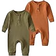 Baby Boy Girl 2 Pack Solid Romper Short/Long Sleeve One Piece Jumpsuits Clothes Sets