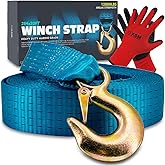 X5MPLXPMX Boat Trailer Winch Strap with Safety Hook & Protective Work Gloves, 2" x 20ft - 12,000 lbs Break Strength, Marine Grade Replacement Kit for PWC, Pontoon & Fishing Boat Hand Winch, Blue