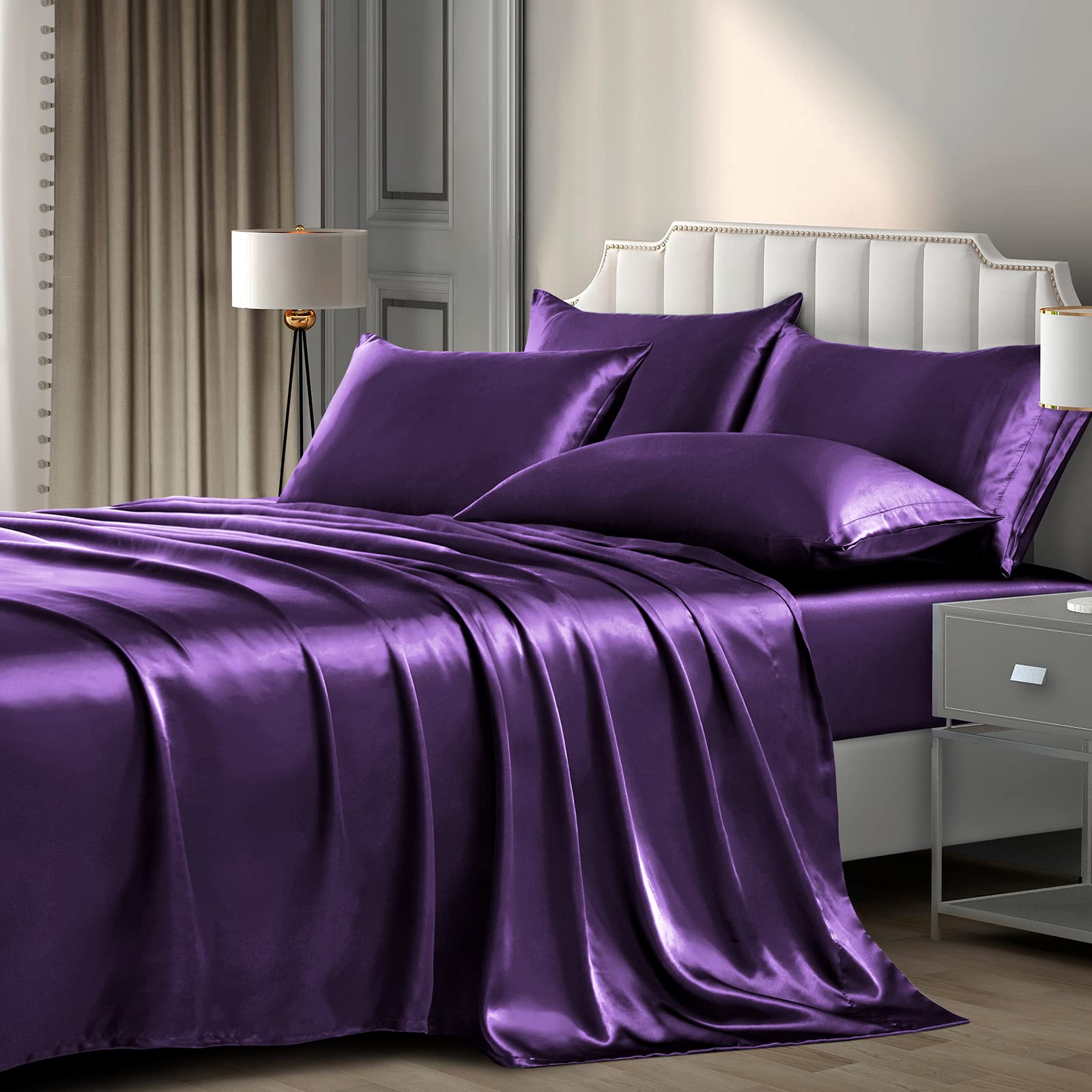 P Pothuiny 6 Pieces King Satin Sheets Luxury Silky