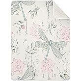 Kigai Roses Buds Dragonflies Baby Blanket, Cozy Throw Blankets for Newborn Infant and Toddler, Soft and Warm Receiving Baby Blanket for Crib Stroller