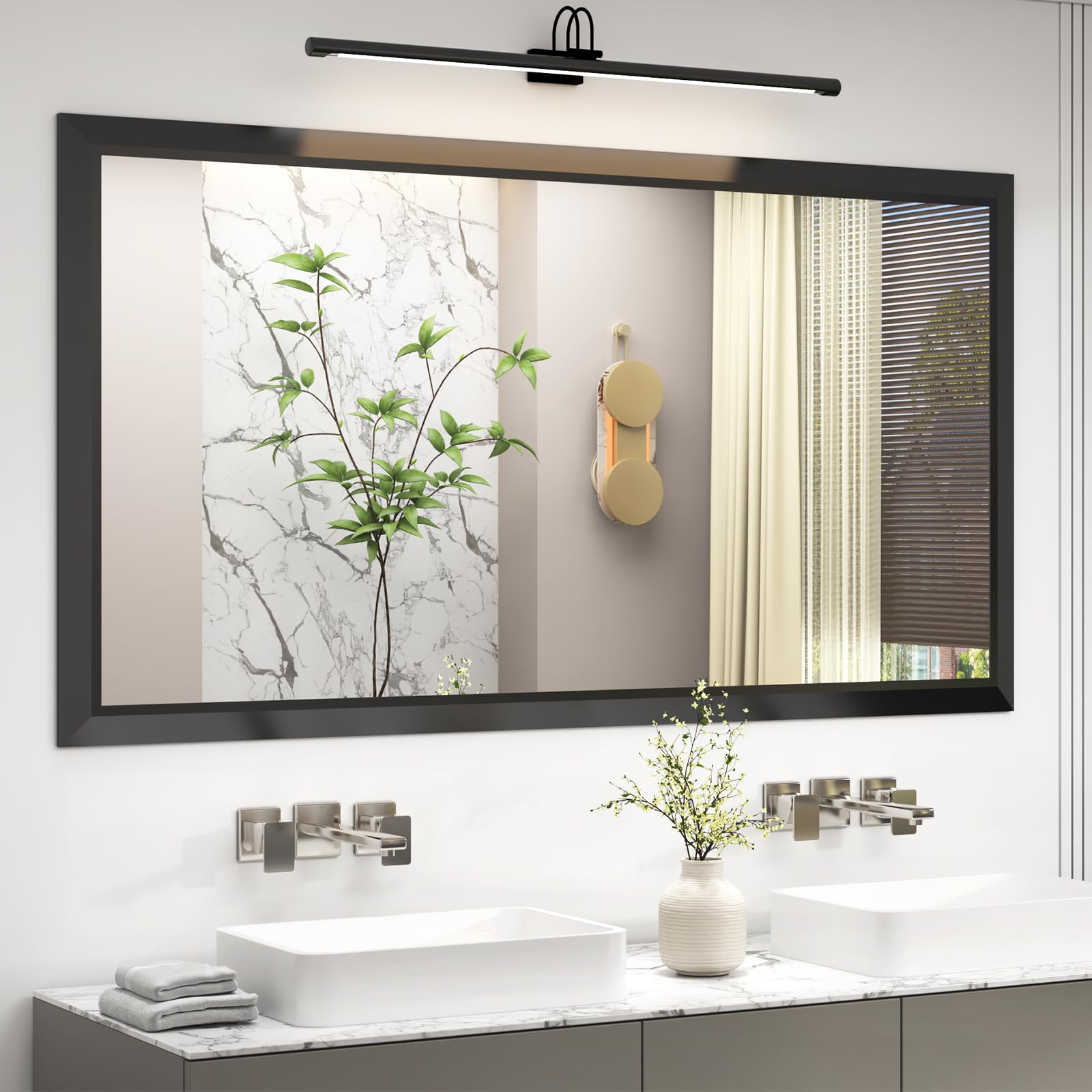 Photo 1 of SMIROR Matte Black Bathroom Mirror for Over Sink 66x 36 inch, Metal Thick Frame Rectangle Vanity Mirror for Wall, Anti-Rust, Horizontally or Vertically Mounted