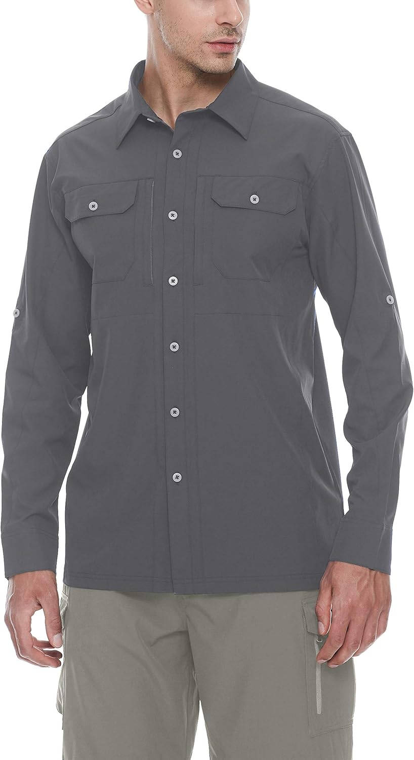 Little Donkey Andy Men's Stretch Quick Dry UPF50+ Long Sleeve Shirt for Hiking, Travel, Camping : Clothing