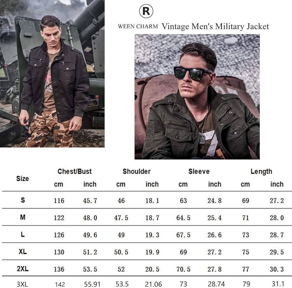 WEEN CHARM Men's Military Jackets Lightweight Casual Windbreaker Spring Cotton Bomber Jacket Outwear at  Men’s Clothing store