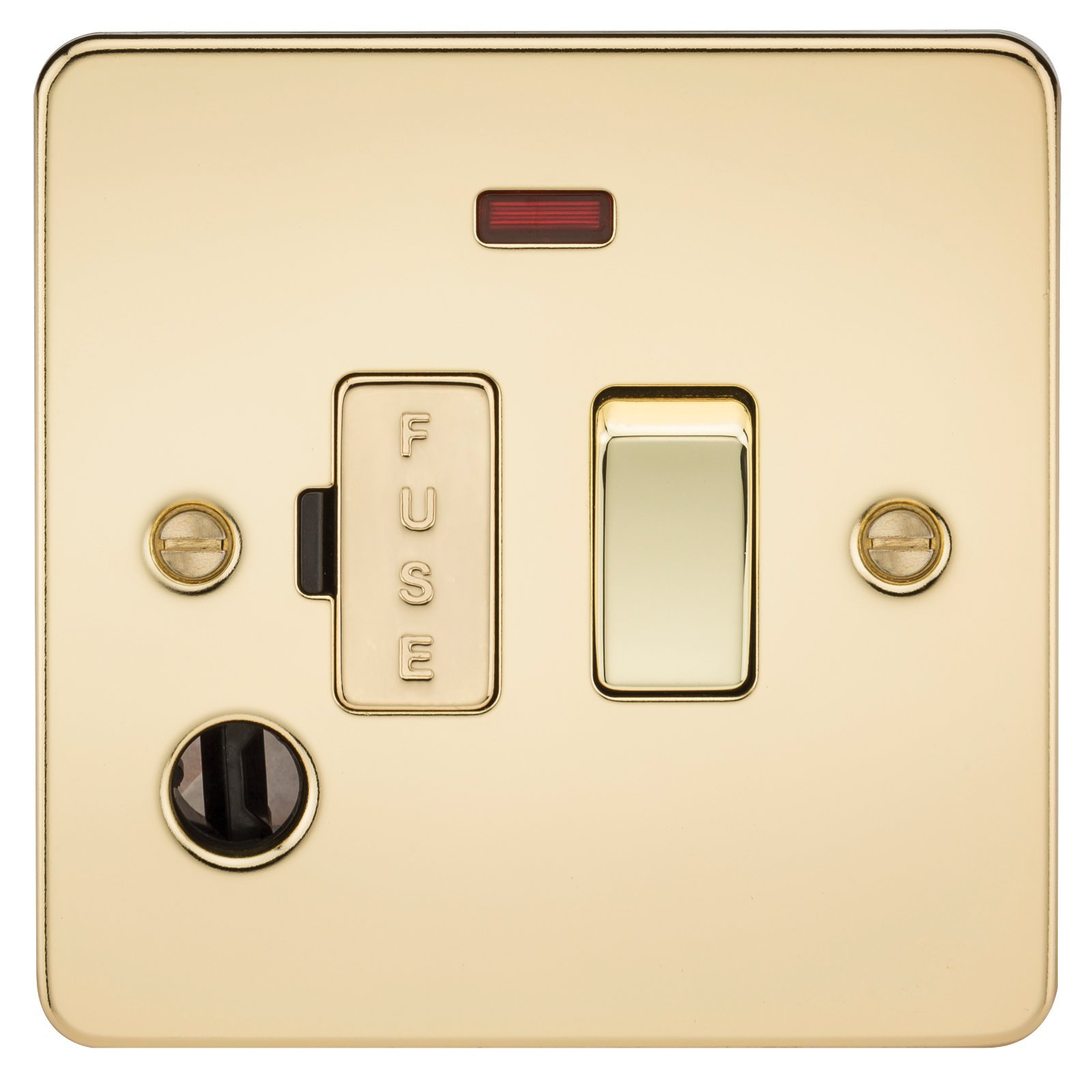 Knightsbridge FP6300FPB FPAV6300FPAVB Flat Plate 13A Switched Fused Spur Unit with Neon and Flex Outlet-Polished Brass