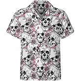 GANMP Hawaiian Shirt for Men Tropical Animal Flowers Button Down Shirts Tropical Casual Shirt Short Sleeve Summer Shirt XX-Large, Skull Head