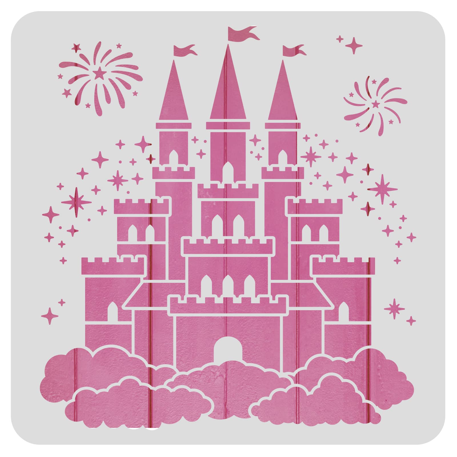 BENECREAT Castle Plastic Painting Stencil, 30x30cm Star Firework Pattern Craft Template DIY Art Craft Stencil for Scrabooking Card Wood Paper Wall Decoration