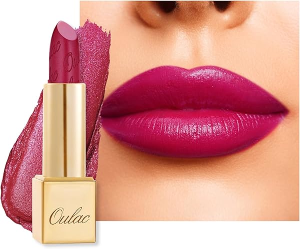 OULAC Lippenstift Metallic Glanz Finish, Magenta-Rosa Langanhaltender Glitzer Lippenstifte, Feuchtigkeit und Glanz für die Lippen, Intensive Farbe Feine Textur, Vegan, 4.3g (GM15) She's A Lover