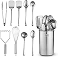 Stainless-Steel Kitchen Utensil Set - 10-piece premium Nonstick & Heat Resistant Kitchen Gadgets, Turner, Spaghetti Server, L