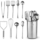 Stainless-Steel Kitchen Utensil Set - 10-piece premium Nonstick & Heat Resistant Kitchen Gadgets, Turner, Spaghetti Server, L