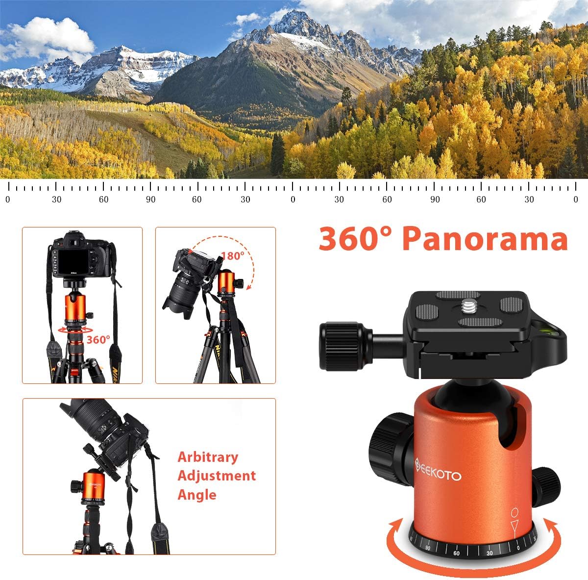 GEEKOTO 79 inches Carbon Fiber Camera Tripod Monopod with 360 Degree Ball Head 1/4 inch Quick Shoe Plate Professional Tripod Load up to 26.5 pounds : Camera & Photo