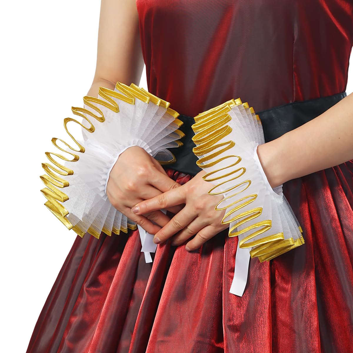 BPURB 2 Pieces Renaissance Tudor Elizabethan Ruffled Wrist Ruffs Clown Hand Cuff Arm Bands Victorian Costume Fancy Dress Accessories for Halloween Carnival