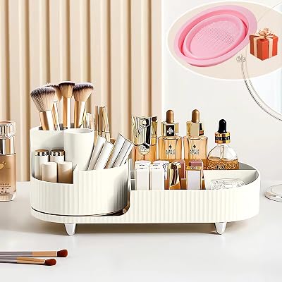 BULLA 360 Rotating Makeup Organiser 2 in 1 Skincare Storage White