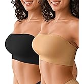 DEANGELMON Strapless Bras for Women Non-Slip Silicone Bandeau Seamless Tube Top Bralette Comfortable Non Padded Stretchy Bras 2 Pack(2P7,M)