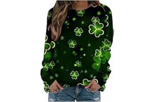 HOMISY 2024 St Patricks Day Shirt for Women Long Sleeve Cute Print Tops Holiday Green Clover T-Shirt Casual Loose Dressy Blouses