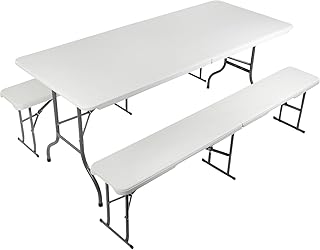 Vanage Gartenmöbel-Set in weiß - Bierzeltgarnitur Fred aus Kunststoff - Bierbank und Biertisch sind zusammenklappbar - 2 Bierbänke und ein Biertisch im Set enthalten