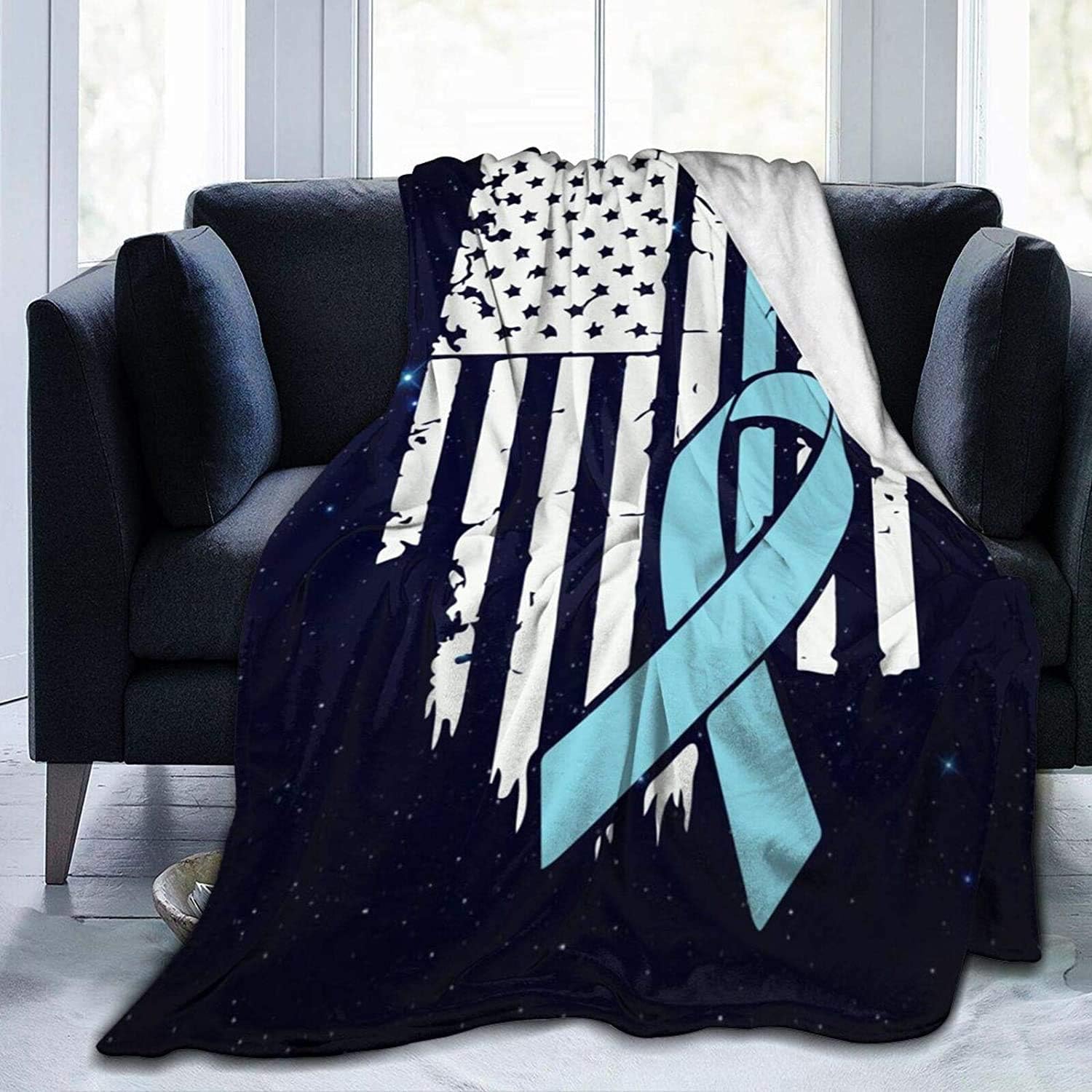 Microfleece Throw Blanket USA Flag Prostate Cancer