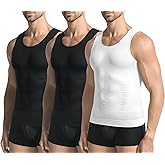 JESIDO 3 Pack Compression Shirt Men Slimming Body Shaper Tummy Control Vest Workout Tank Top Shapewear