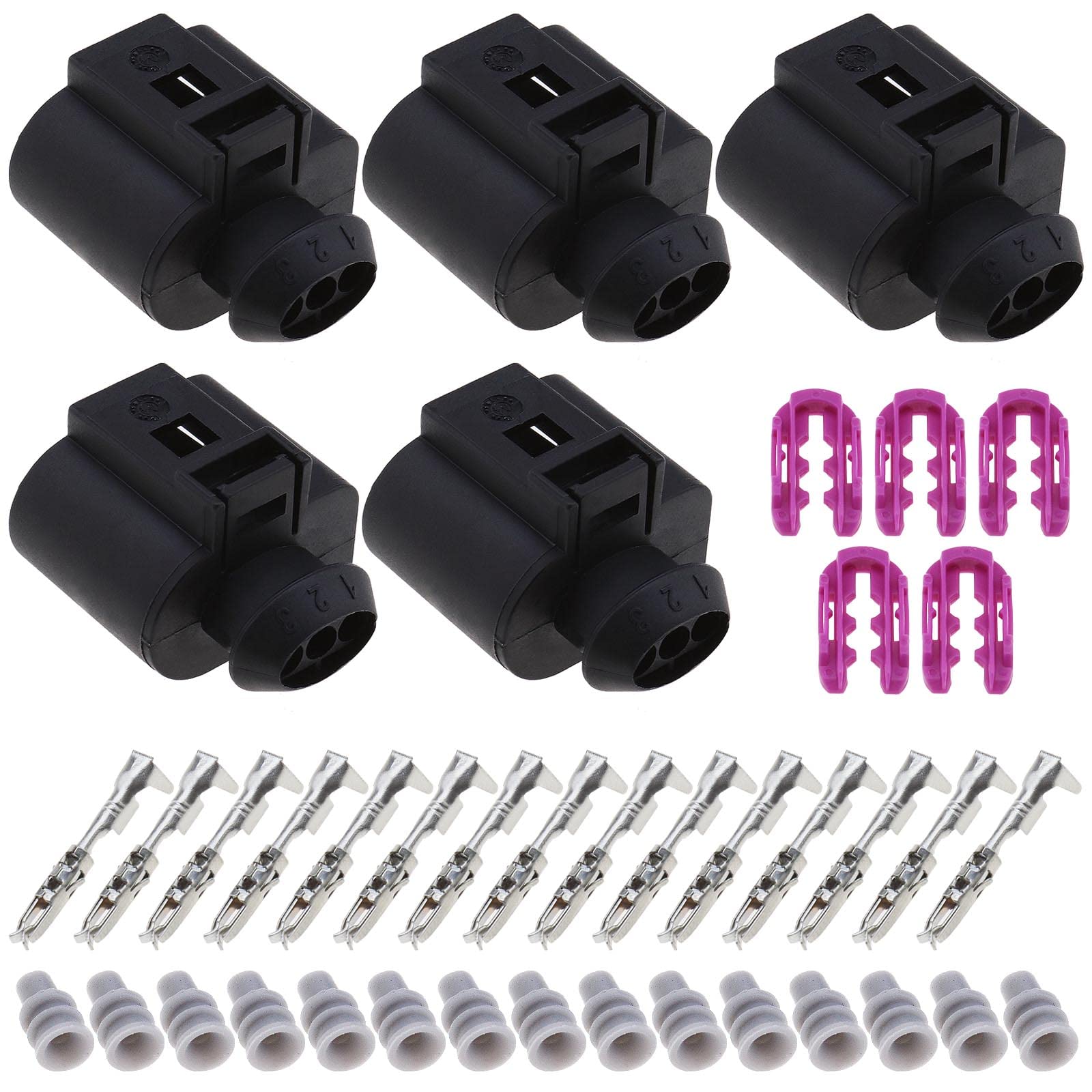 ECSiNG 5 Sets Car 3 Pin Female Connectors with Female Terminals & Seals Female Sensor Plug Kit 3D0973703 1J0973703 Auto Waterproof Repair Kit