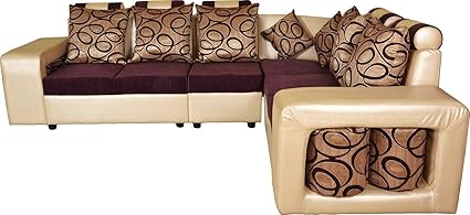 Lifestyle Solutions Zikras Gold & Purple Sal Wood 6 Seater L-Shaped Sofa Set For Living Room