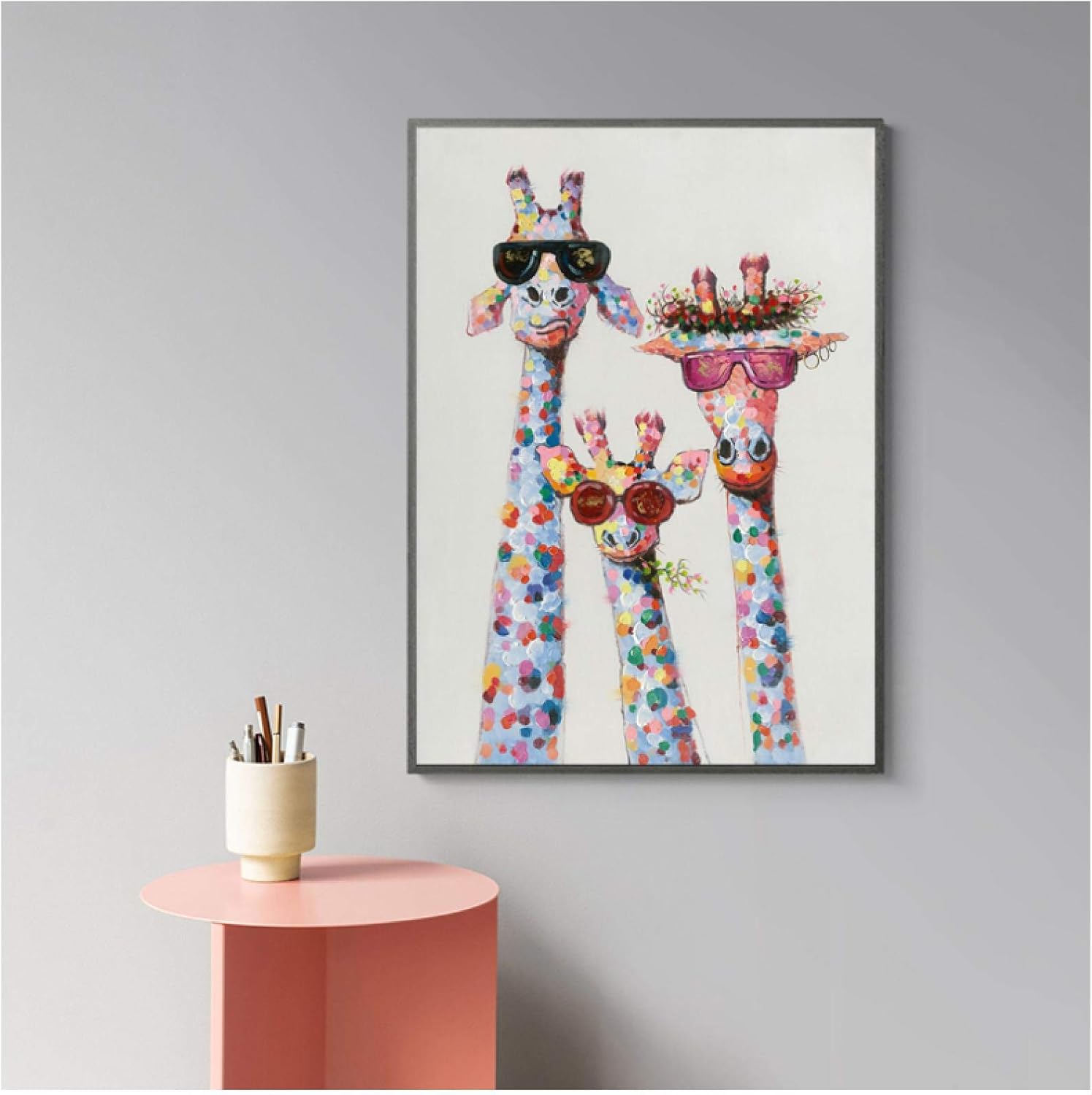 Amazon 絵画 インテリア カラフルなキリンのポスター家族が眼鏡をかけている落書きアートキャンバスプリント絵画寝室の壁の写真15 7x23 6in 40x60cm X1pcsフレームなし ウォールステッカー オンライン通販