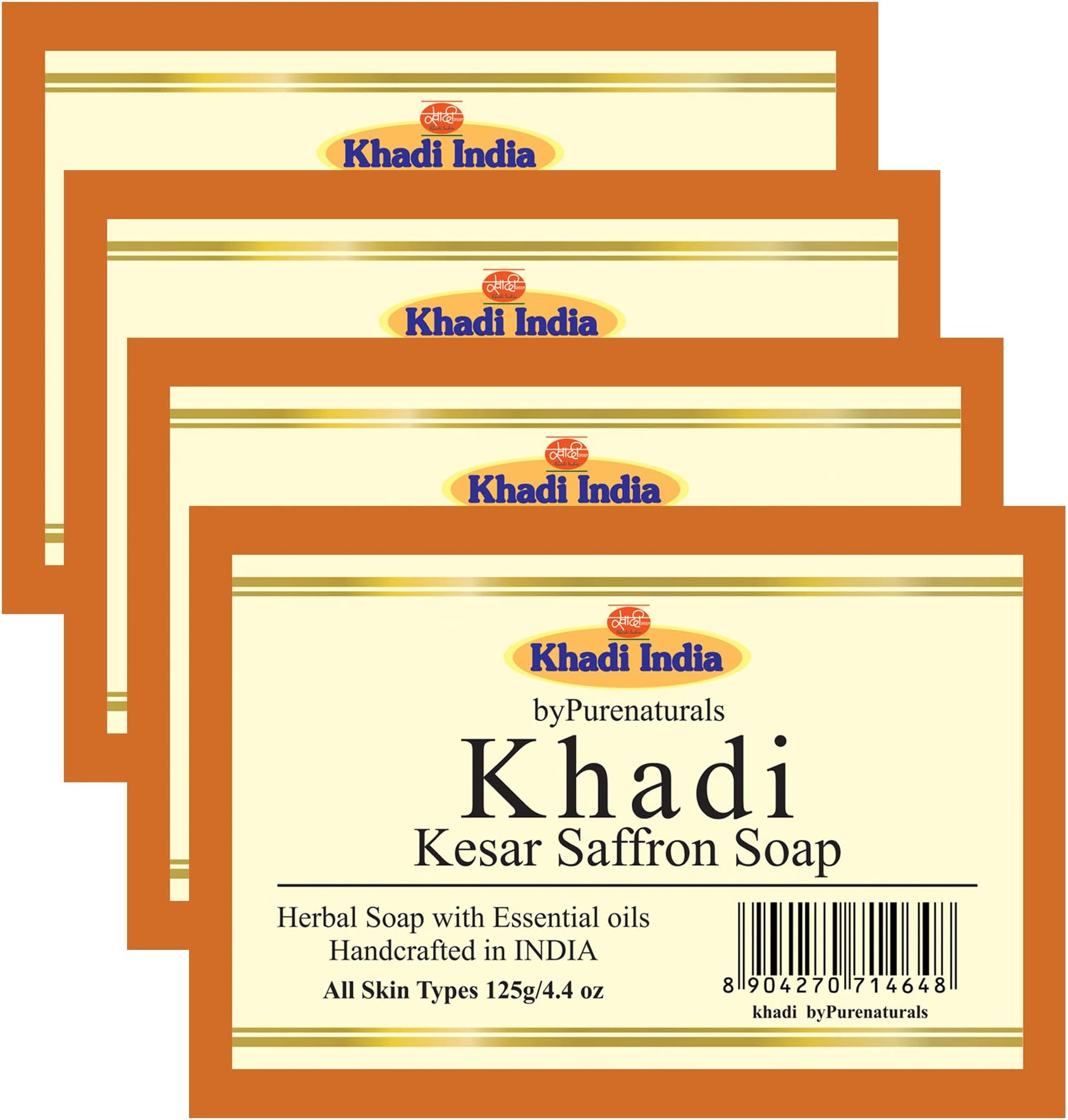 Hasthkar Handmades India Handmade Ayurvedic Natural Herbal Kesar Saffron Soap Bar 125gm (Pack of 4)