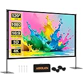 AHOLON Outdoor Projector Screen with Stand - 120 inch Portable Projector Screens Indoor Outdoor Projector Screen 16:9 4K HD Outdoor Movie Screen with Carry Bag,Enioy Home Theater Projection Screen