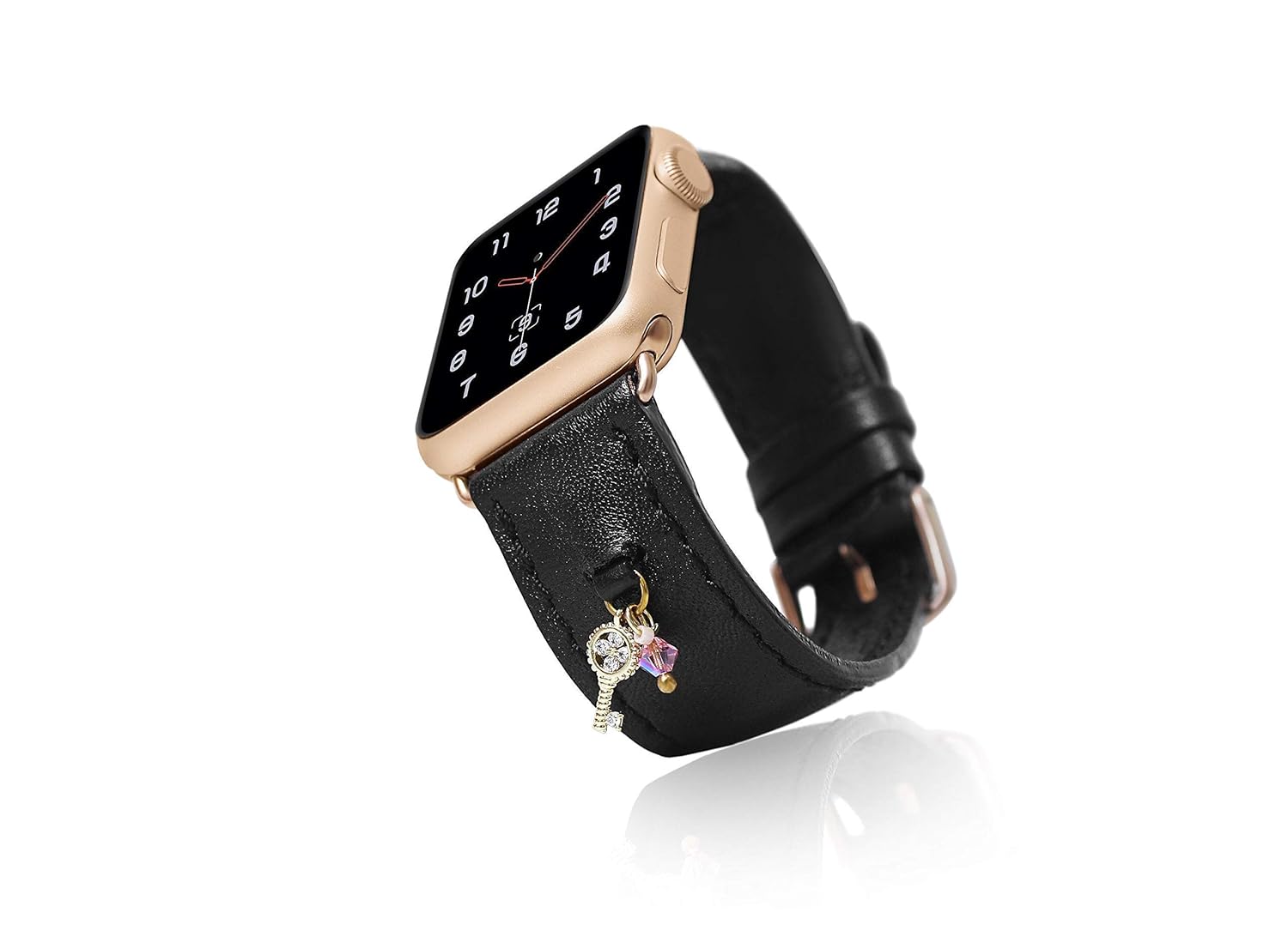 Amazon Com Apple Watch Leather Band 42mm 40mm 44mm Women Iwatch 38mm Rose Gold Silver Bracelet Swarovski Crystals Key Charm Pendant Handmade